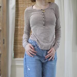 Dark pinkbrown long sleeve button